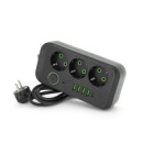 Сетевой фильтр F09U, 3 розетки EU + 4 USB + 1PD, кнопка включения с индикатором, 2 м, 3х0,75мм, 2500W, Black, Box