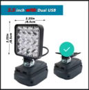 Тушка Светодиодный аккумуляторный фонарик для Makita 18 В  с двумя USB выходами, прожектор  на аккумуляторе