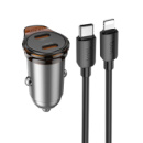 Автомобильное зарядное устройство Hoco NZ16B 2 Type-C PD 45W metal grey + кабель Type-C to Lightning