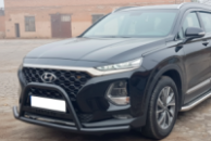 Кенгурятник вусатий WT006 Black (нерж) для Hyundai Santa Fe 4 2018-2023 гг