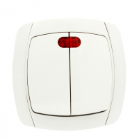 Выключатель Elit двойной с подсветкой белый