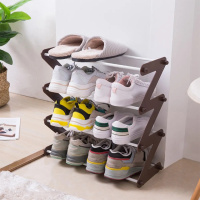 Полка для обуви органайзер компактный стойка складная Shoe Rack YH 8802 4 полки. Цвет: коричневый