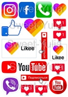 Вафельные картинки на тему: Instagram, YouTube, смайлы