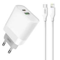 Блок живлення XO-L81A з кабелем Type-C - Lightning (Iphone) Швидка зарядка Quick Charge 3.0 USB 18W + Type C (PD 20W) Білий - купити в SmartEra.ua