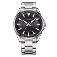 Чоловічий класичний годинник Curren 8424 Silver-Black зі сріблястим металевим браслетом
