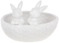 Декоративное кашпо «Кролики в корзинке» 20х15х14.5см, керамика, белый