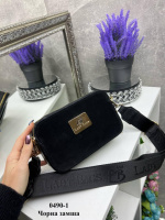 Натуральна замша. Чорний - фурн.золото - стильний каркасний елегантний клатч на одне відділення з двома блискавками (0490-1)