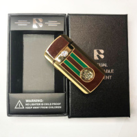 Зажигалка (Турбо) FANG-FANG подарочная, в упаковке золотая (красный+зеленый), зажигалка пьезо турбо