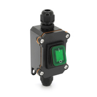 Выключатель наружного монтажа, зеленая кнопка с подсветкой, двухсторонний вывод, IP65, AC:110-250V, 20A, Black
