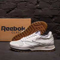 Мужские летние кожаные кроссовки Reebok R-02 перфорация белые