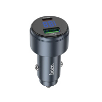 Автомобільний зарядний пристрій HOCO Z57B Glorious 63W dual-port digital display PD45W+QC3.0 car charger Metal Gray (6942007633161)