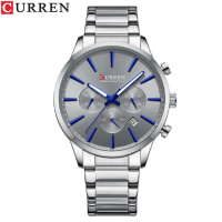 Чоловічий наручний годинник Curren 8435 Silver-Grey з хронографом та сталевим браслетом