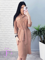 Довга сукня-сорочка з поясом «Marcella» оптом | Норма | Розпродаж моделі Капучіно, 42-44