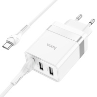 Сетевое зарядное устройство Hoco N21 Pro 2 USB/ Type-C PD 30W белое + кабель Type-C to Type-C