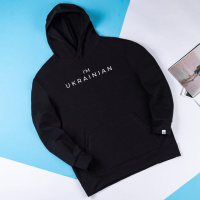 Худі Pobedov 001 - I'M UKRAINIAN наклейка біла Чорний