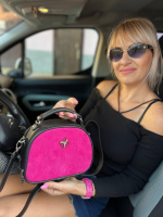 Фуксія - натуральний замш - стильний та елегантний клатч-чемоданчик на одне відділення під двома блискавками (0519-4)