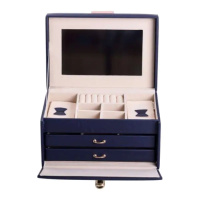 Шкатулка для украшений из эко кожи 3 яруса с зеркалом органайзер для ювелирных изделий HP-5-17BL