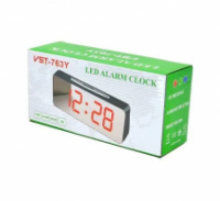 Настольные часы VST-763Y-1 с зеркальной поверхностью зеленая подсветка ( дисплей 7,8″) будильник, температура