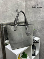 Графіт — натуральний замш — з логотипом — стильна велика сумка, дорогий турецький матеріал (0217-1)