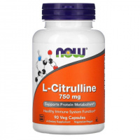 L-Цитруллин 750мг, Now Foods, L-Citrulline, 90 вегетарианских капсул