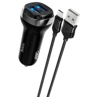 Автомобільний зарядний пристрій Hoco Z40 (2USB 2.4A) + MicroUSB, Чорний - купити в SmartEra.ua