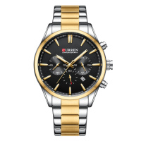 Чоловічий наручний годинник Curren 8446 Silver-Gold-Black з хронографом та сталевим браслетом
