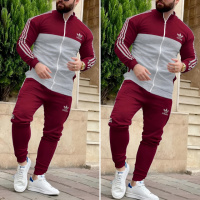 Бордово-сірий весінньо-осінній Класичний спортивний костюм Адідас