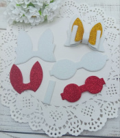 Вирубка бантик «Зайчик» біло-червоний 6*5,7 см з фоамірану з глітером,набір деталей.