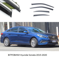 Дефлектори вікон Hyundai Sonata 2015-2020 П/К скотч«FLY»«Нерж.сталь 3D»BHYST1523-W/S(142-143)