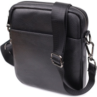 Компактна чоловіча сумка на плече з натуральної шкіри 723021 Чорний