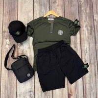 Комплект Stone Island 4 в 1 - Футболка Шорти кепка сумка Хакі