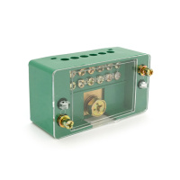 Параллельный разветвитель-сплиттер проводов JHD-1-6, 1фаза-1вход М8, 6 выхода (латунь) 1,5-35х1,5-16мм2, AC600V, 60А, -55°С~125°С, 80*34*45мм, GREEN