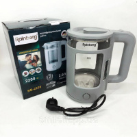 Електрочайник Rainberg RB-2220 скляний дисковий прозорий. Чайник із підсвічуванням 2200 Вт. Колір: сірий