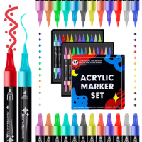 Акриловые маркеры, 24 цвета, двусторонние, для рисования на стекле, дереве, ткани, качественные маркеры