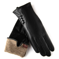 PODIUM Перчатка Женская кожа F1-5299 black шерсть