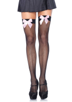 Чулки-сетка с атласным бантиком Leg Avenue Fishnet Thigh Highs One size Black With Bow Pink