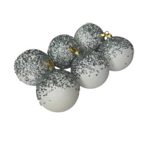 Набор игрушек на елку 19822 8 см 6 шт белый с серебристым