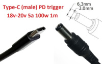 Кабель-переходник триггер PD 18-20v Type-C (max 5a, 100w) на 6.3x3.0mm 1m з USB Type-C (male) Power Delivery PD тригер (A class) 1 день гар.