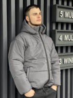 Зимняя oversize куртка с съемным капюшоном серый (4XL-5XL)