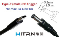 Перехідник для роутера 9v (3a, 27w) 5.5x2.5mm 1m з USB Type-C (male) Power Delivery PD (WITRN) тригер (A class) 1 день гар.