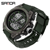 Чоловічий спортивний годинник Sanda 6024 Black-Military з комбінованим циферблатом та водозахистом 50м