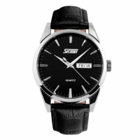 Чоловічий годинник Skmei 9073SIBK-B Silver-Black зі сріблястим корпусом та шкіряним ремінцем