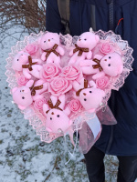 Рожевий букет з м'яких іграшок у формі серця, незвичайний подарунок на день народження плюшеві іграшки