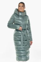 Куртка женская Braggart зимняя длинная с капюшоном и поясом - 58450 турмалинового цвета