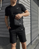 Чоловічий комплект футболка чорна Nike+ Шорти чорні + Барсетка