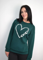 Утеплений світшот з принтом «Heart» оптом | Норма і батал 54-56, Темно-зелений