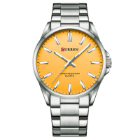 Чоловічий годинник Curren 9090 Silver-Orange зі сріблястим браслетом та жовтим циферблатом