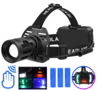 Ліхтар налобний CARBON BL-2322-TG+3LED(White+Red+Blue+Green), Motion Sensor, 3x18650, ЗП Type-C, zoom