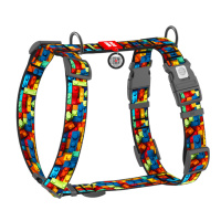 Шлея для собак анатомічна H-подібна WAUDOG Nylon з QR-паспортом, малюнок «Блоки», пластиковий фастекс, XL, Ш 35 мм, A 60-100 см, B 70-100 см