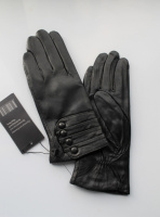 Женские кожаные перчатки подкладка махра black